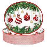 Christmas Paper Platters Disposable Christmas Ball Oval Party Plates 10" X 12" Large Xmas Dinner Serving Platters For Xmas Holiday Party Supplies Dinnerware Table Decorations, 50 Pcs