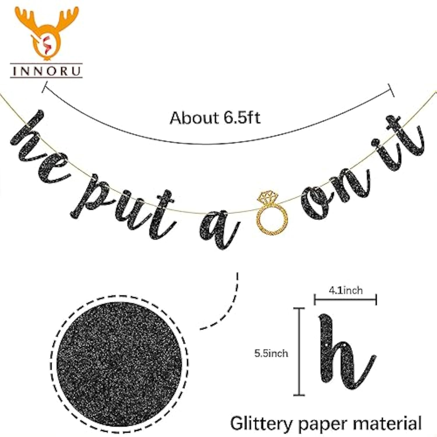 He Put a Ring On It Banner – Black Glitter Engagement Decor for Bridal & Bachelorette Parties