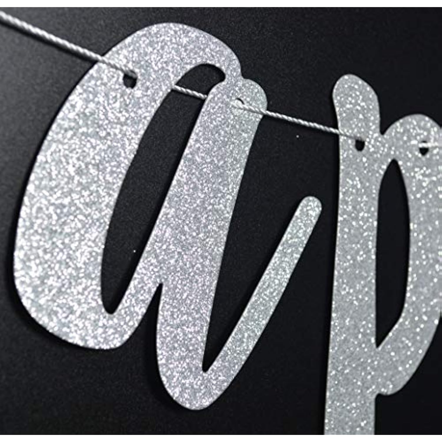 Happily Ever After Silver Glitter Bunting Banner, Engagement, Bridal Shower, Wedding Party Photo Booth Props Signs,Pre-Strung Cursive Bunting