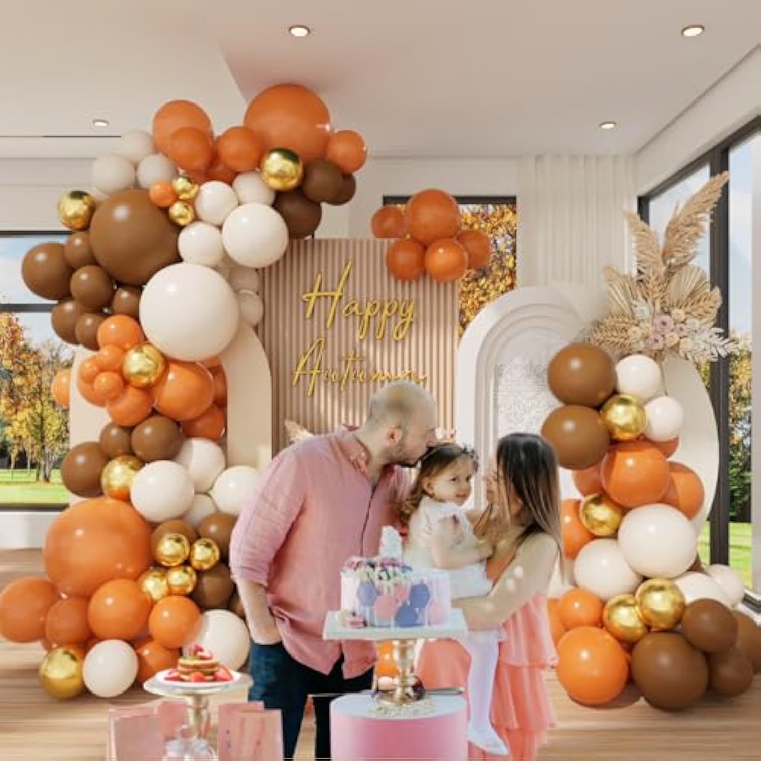 Fall Balloon Arch Kit: Brown, Orange, Gold, White Sand Party Decor