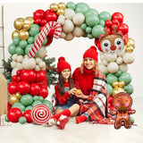 Christmas Balloon Arch 142pcs Sage Green Red And Sand Balloons Christmas Balloon With Candy Cane Gingerbread Balloon For New Year XMAS Party Decorations