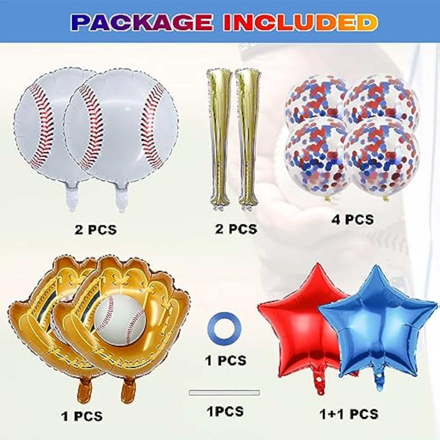 Baseball Party Balloons – Glove, Bat, Confetti Foil Balloons for Birthday & Baby Shower