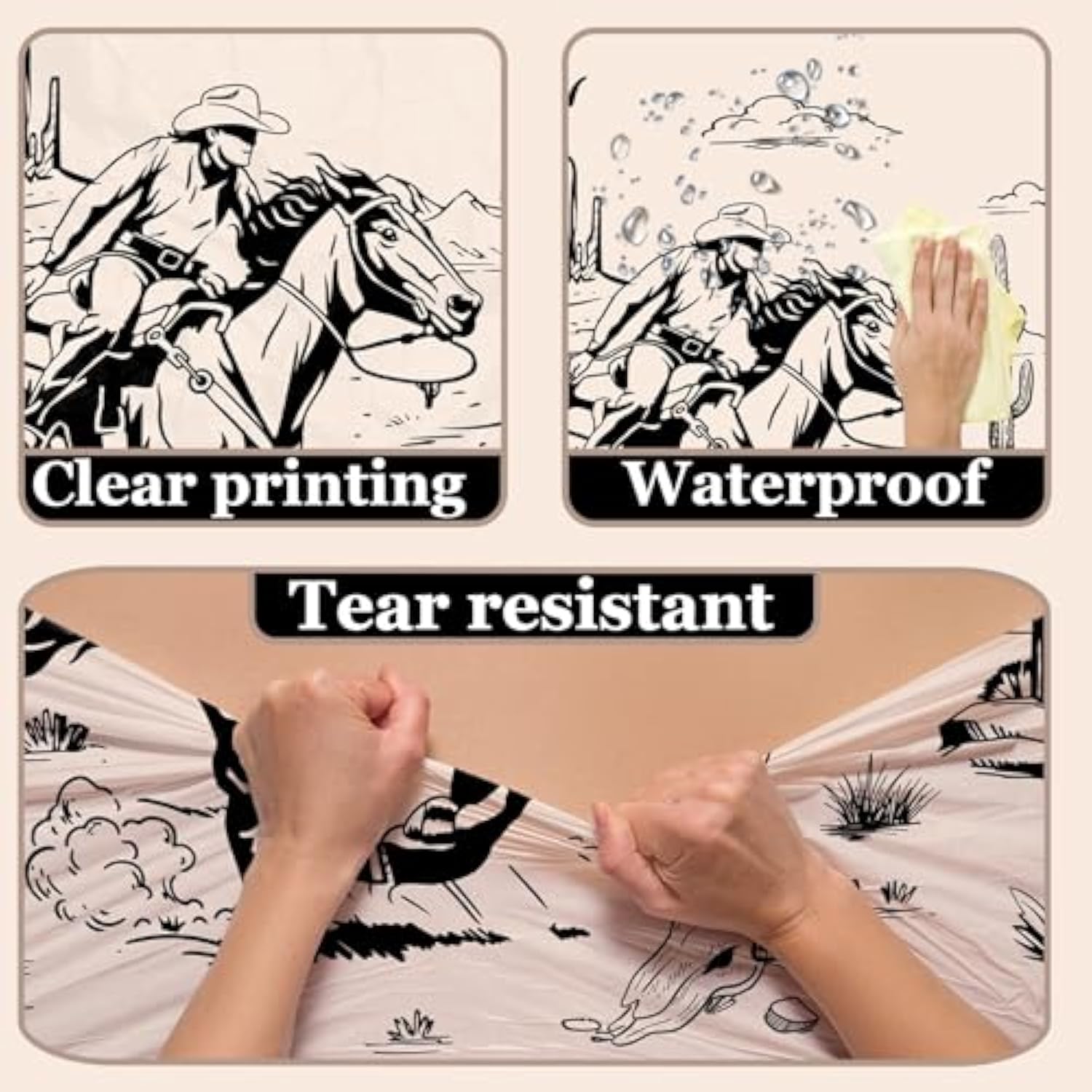 Western Party Decorations Cowboy Tablecloths Disposable Wild West Cowboy Birthday Table Cover For Kids Rodeo Bachelorette Baby Shower Party Supplies