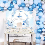 Baptism Decorations For Boys Blue - God Bless Party Decorations Blue & Silver Balloon Garland Kit With Backdrop Cross Foil Balloon For First Communion Confirmation Party Supplies