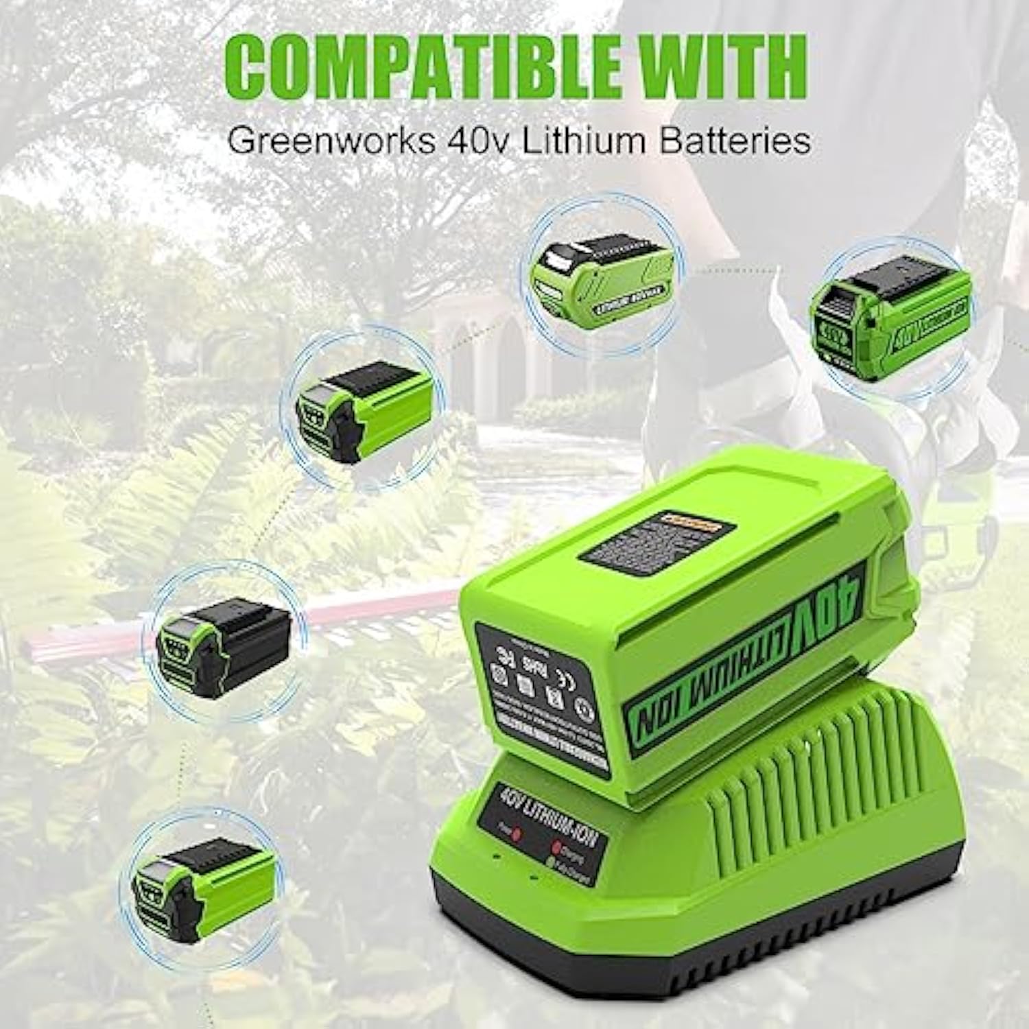 40V Charger Replacement For Greenworks 40V Battery Charger (Wall-Mountable) Compatible With Greenworks G-Max 40V Battery 29462 29472 29482 2901319 2938302 Baf702 Baf704 Baf705 L-300