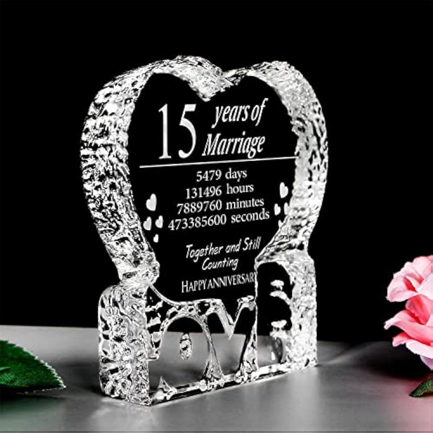 Engraved Heart-Shaped Crystal 15th Anniversary Wedding Gift for Couples