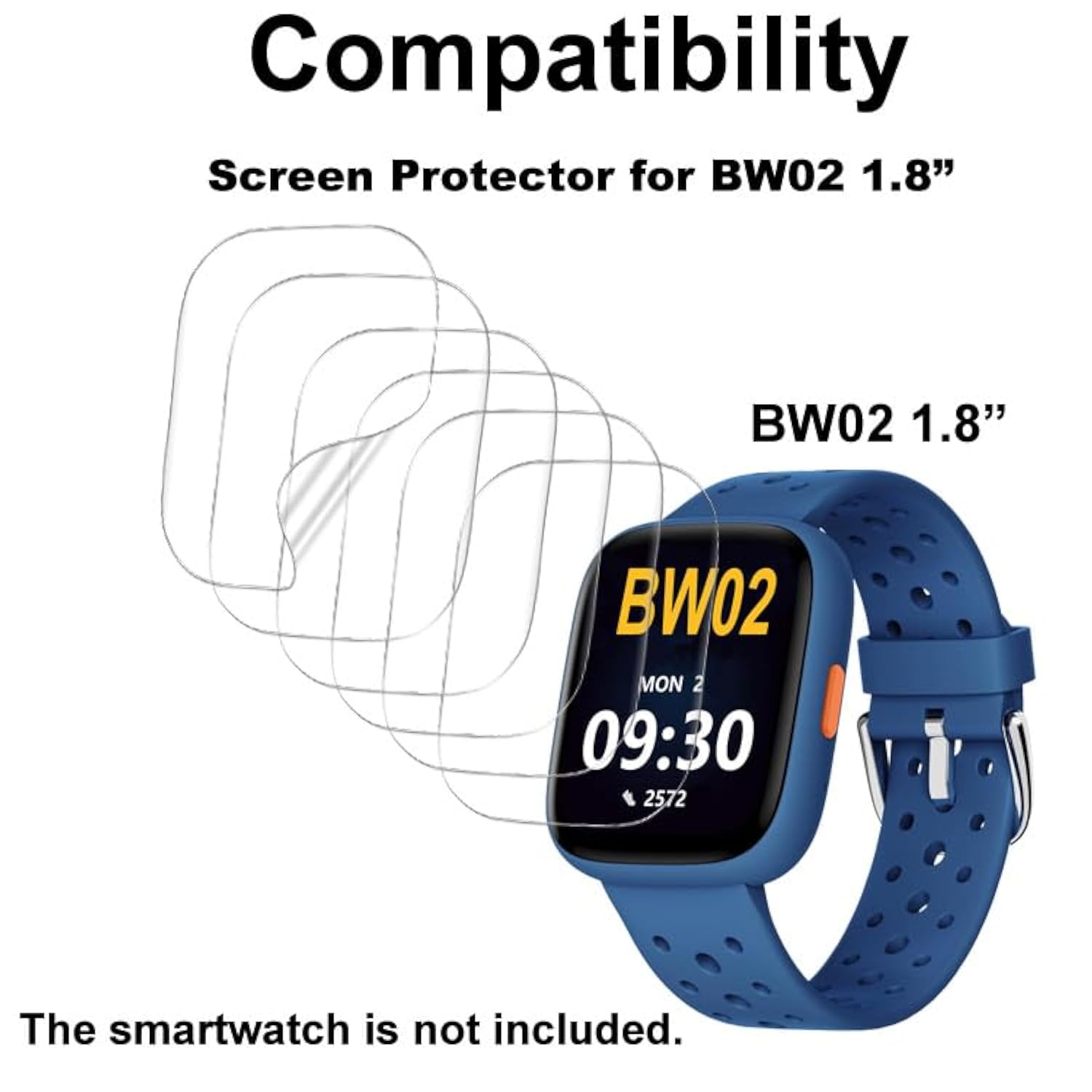 Screen Protector Compatible With Bw02 Biggerfive 1.8” Smart Watch, Soft Tpu, 4-Pack, Full Coverage, Bubble Self-Healing