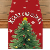 Red Xmas Pine Snowflake Merry Christmas Table Runner, Seasonal Winter Kitchen Dining Table Decoration For Home Party Decor 13X72 Inch