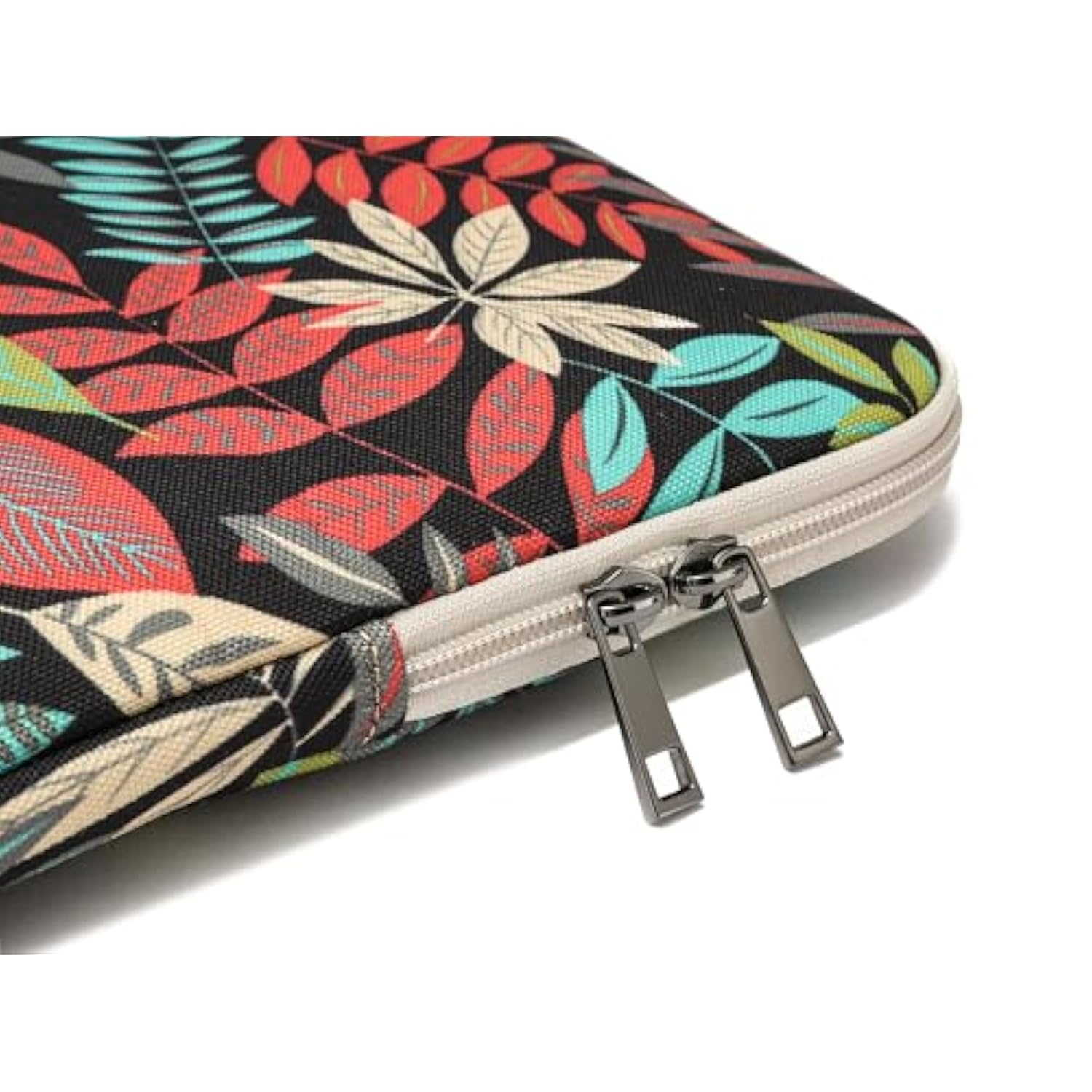XSKN Colorful Leaf Canvas Fabric Stylish Print Style Zipper Tablet Laptop Sleeve for MacBook HP Samsung Dell Acer Asus Lenovo Notebook and Other laptops (13 inch), Black