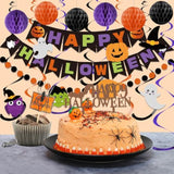 Halloween Banner Decorations with Honeycomb Ball Swirl Streamer and Circle Dot Garland