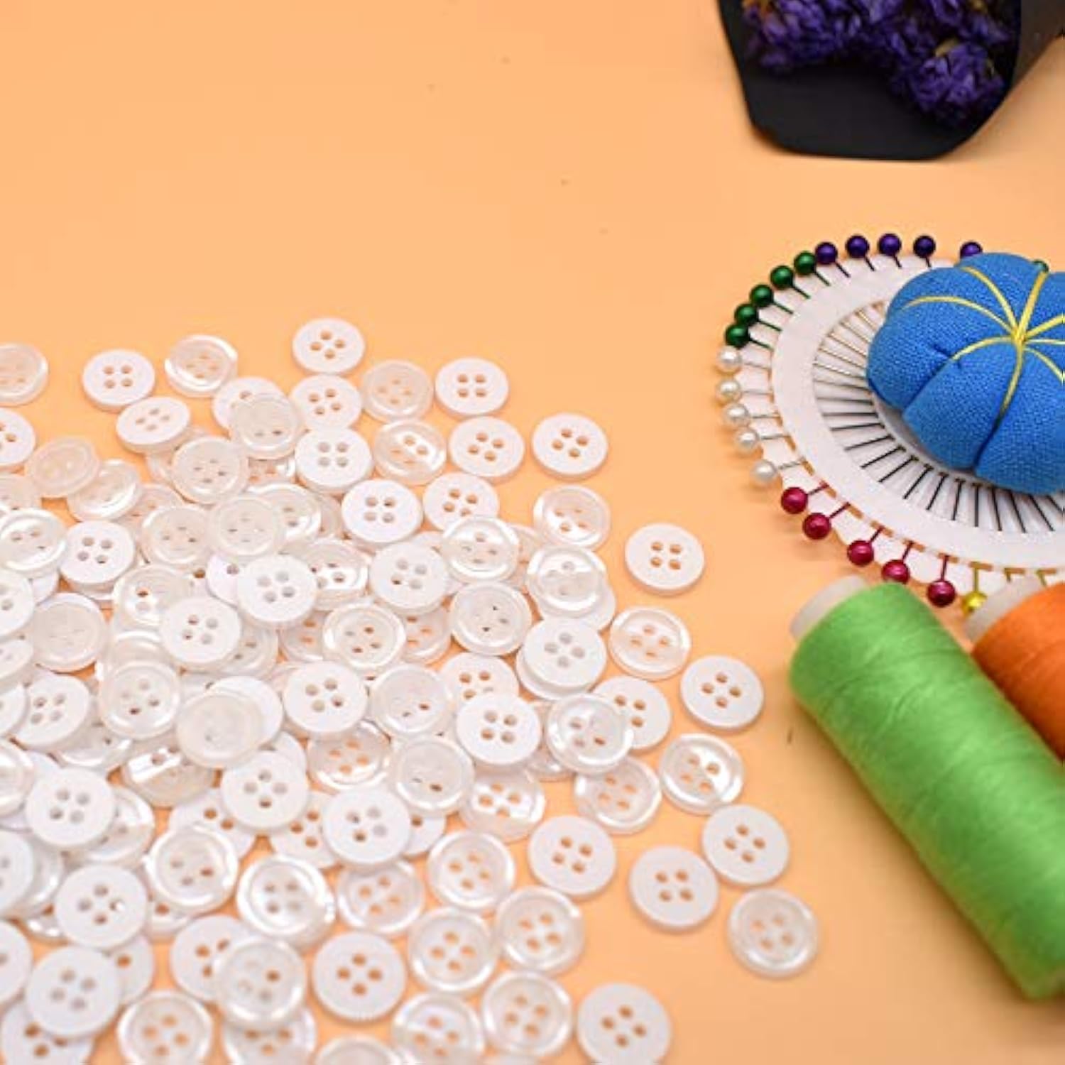 11Mm 200Pcs Sewing Shirt Resin Buttons 4 Holes White Faux Pearl Finish