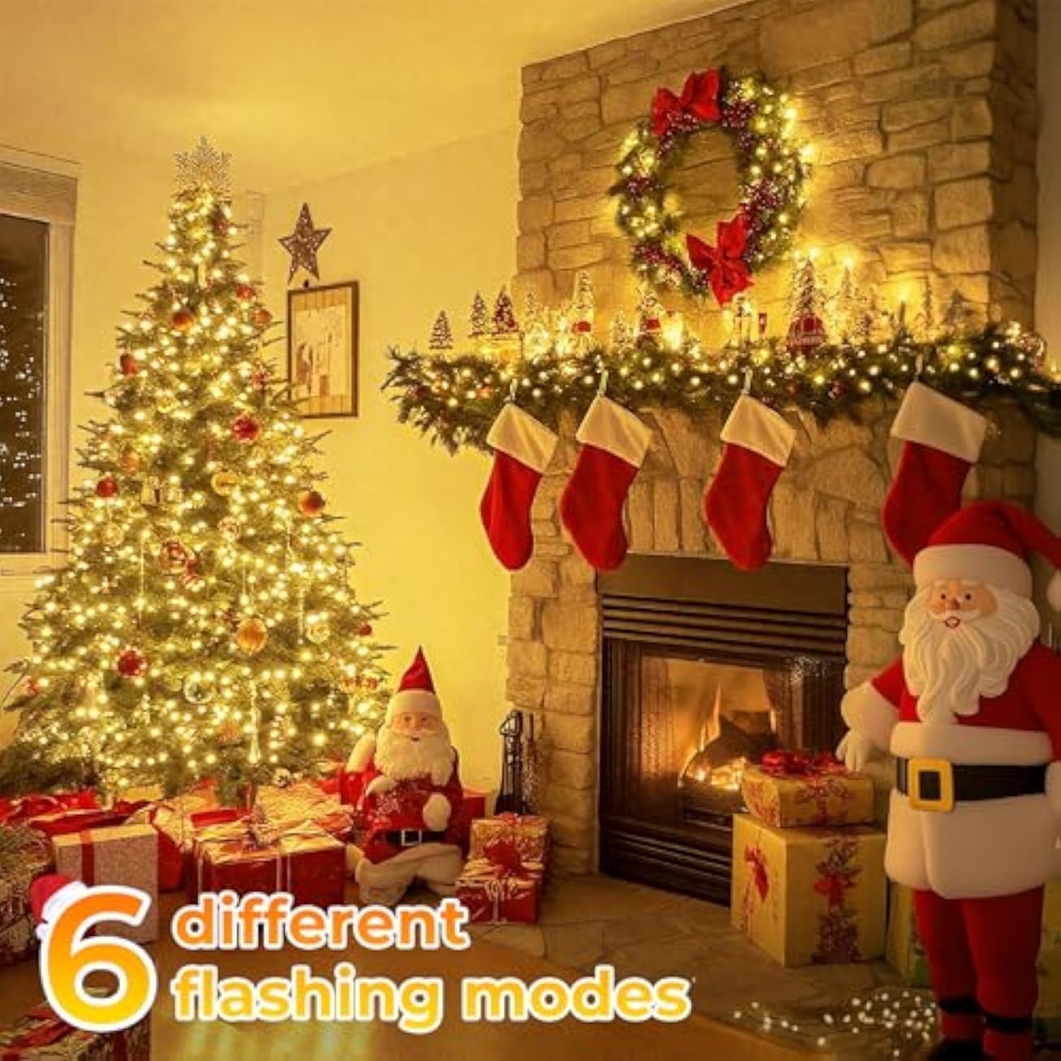 Christmas Cluster Lights, 600Led 20Ft Chasing Christmas Firecrackers String Lights With 6 Flow Modes, Waterproof Plug In