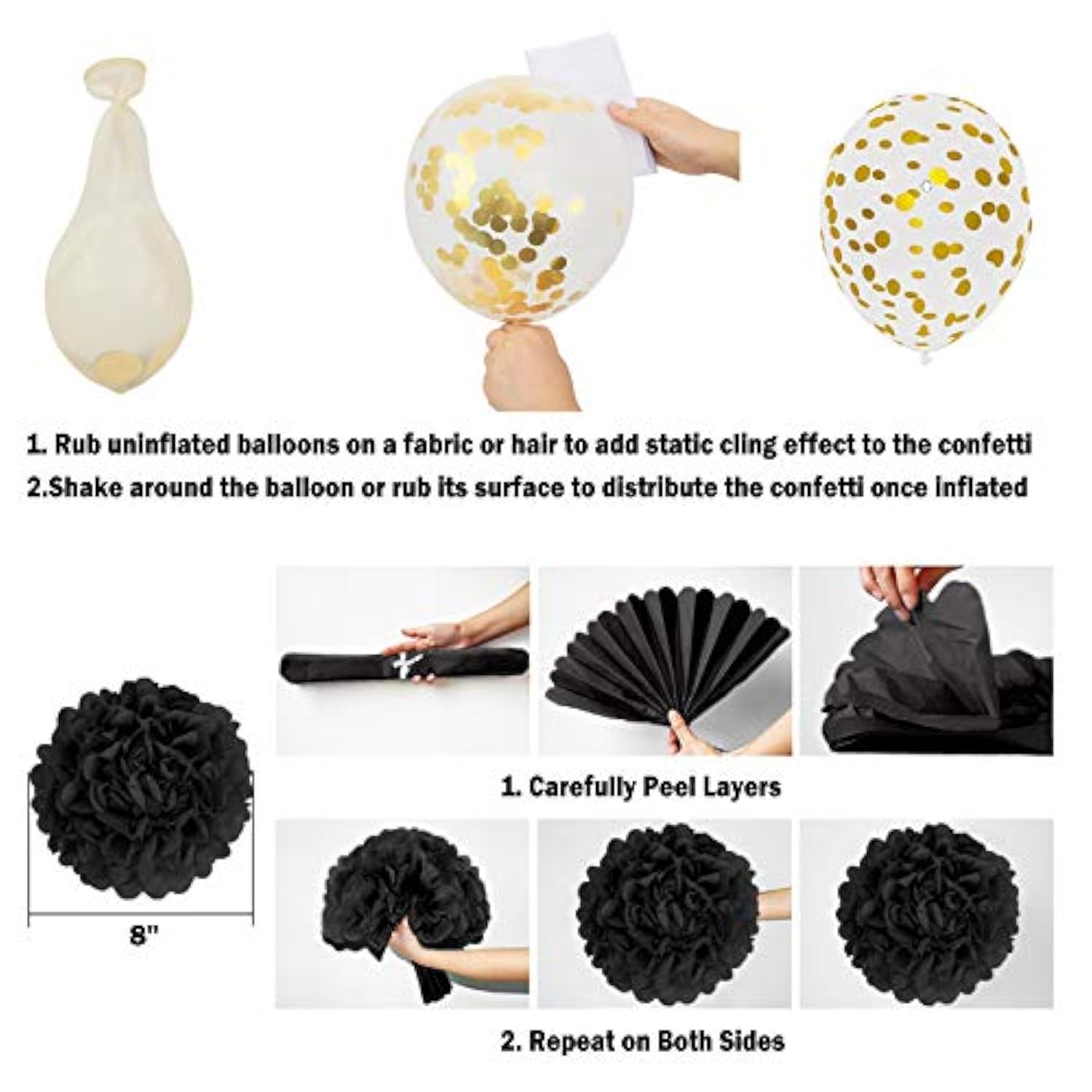 Black & Gold Birthday Decor Kit Banner, Balloons & Fringe Curtains