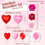 Valentines Day Decorations Set - Big, Pack Of 28 | Glitter Valentines Day Banner, 10 Feet | Heart Balloons, Heart Garland | Paper Flowers | Valentines Balloons For Valentines Decorations