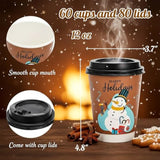 60 Pack 12 Oz Christmas Coffee Cups With 80 Lids, Disposable 6 Designs Christmas Paper Cup, Thickened Xmas To Go Coffee Cups, Party Holiday Supplies For Hot Beverage, Chocolate, Tea, Cocoa