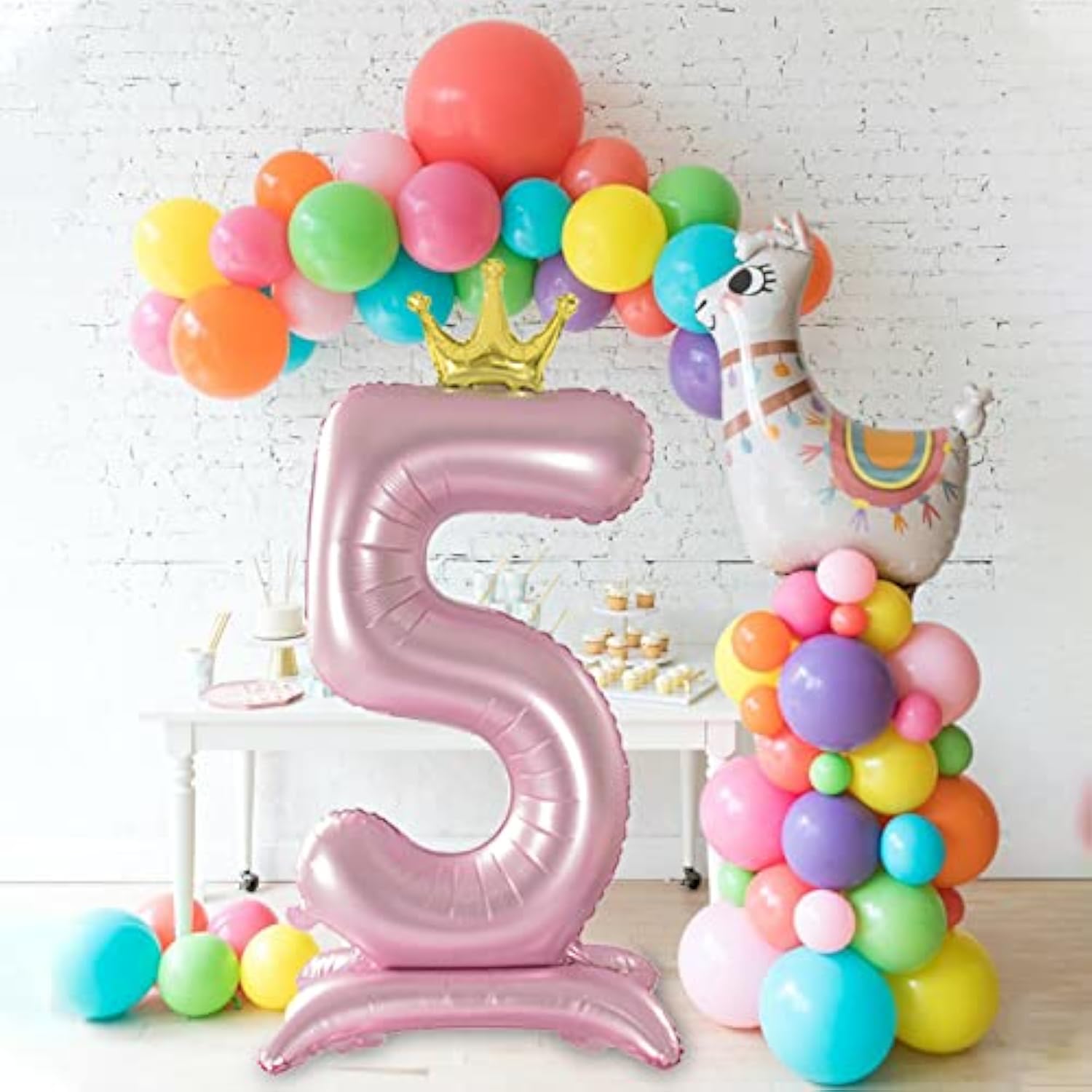 Crown Pink Number 5 Balloon With Base For Girls 5Th Birthday Party Decoration