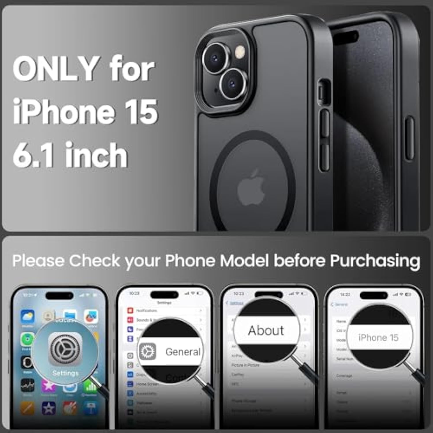 Magnetic For 15 Case Drop Resistant Matte Skin Feeling Back Cover Shockproof Slim Fit For 15 Phone Case?Matte Black