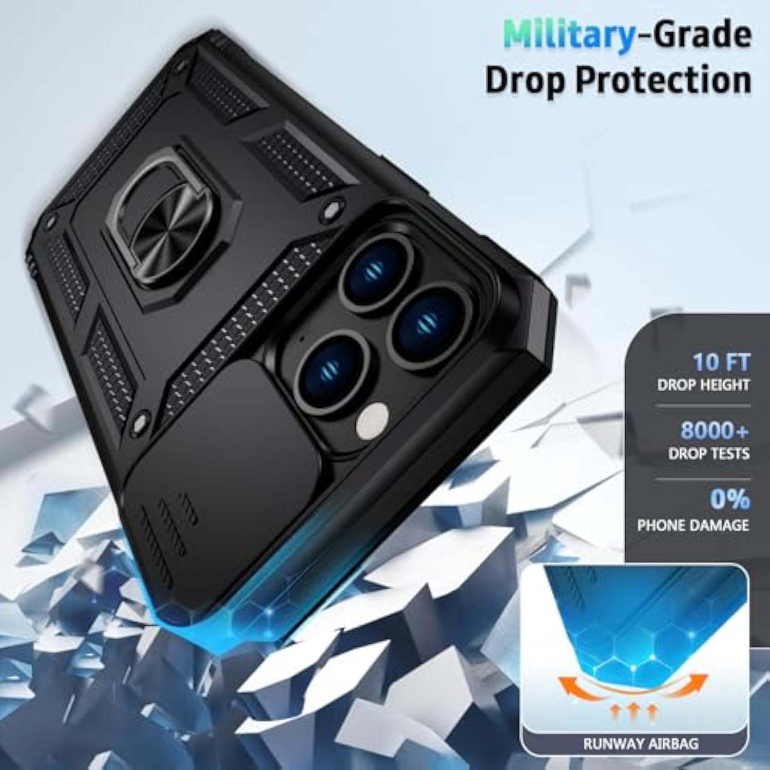 For Iphone 11 Pro Case With Camera Lens Cover Hd Screen Protector, 10 Ft Military Grade Drop Protection, Magnetic Ring Holder Kickstand Protective Phone Case For Iphone 11 Pro 5.8 Inch, Black