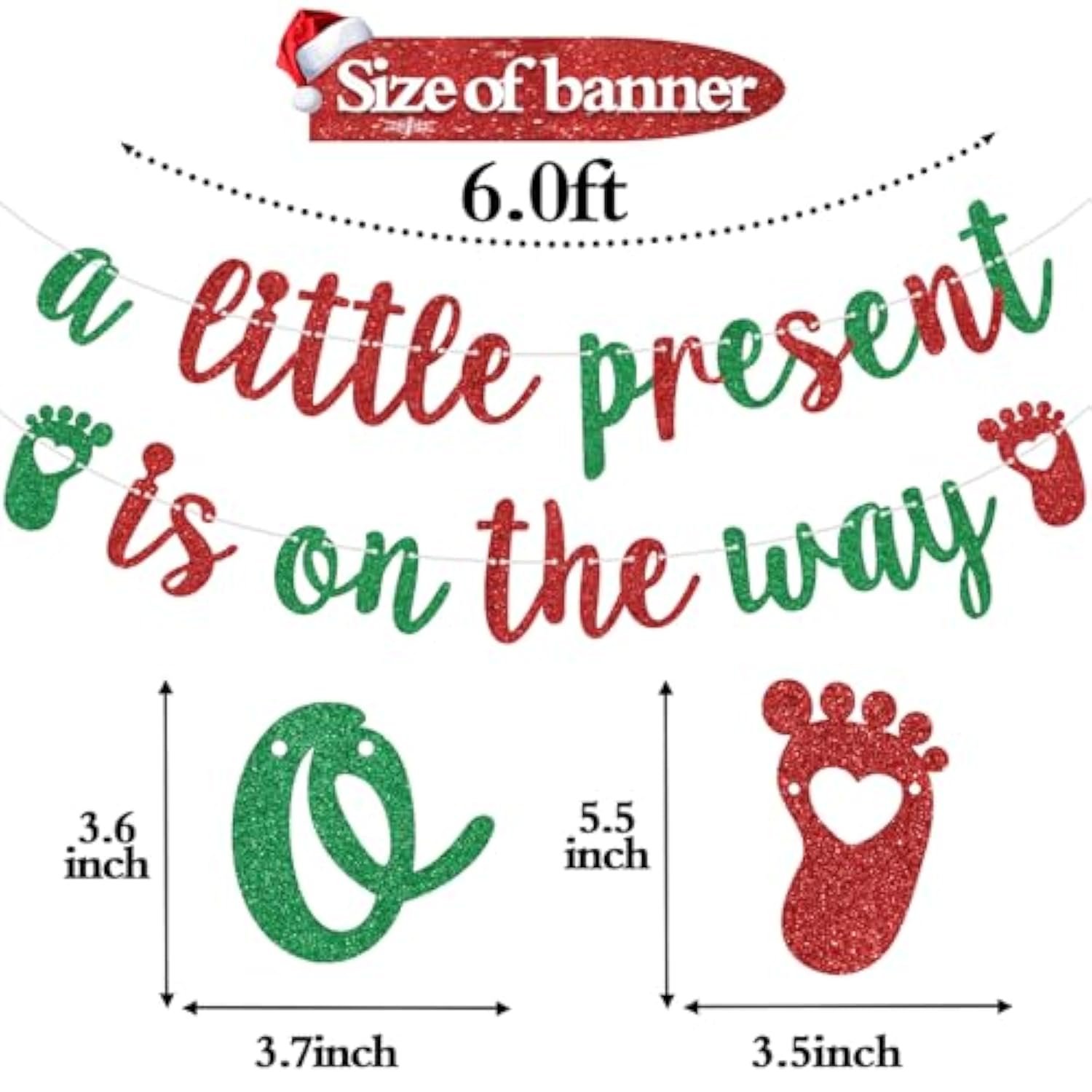 Red Glitter A Little Present Is On The Way Banner Christmas Baby Shower Decor