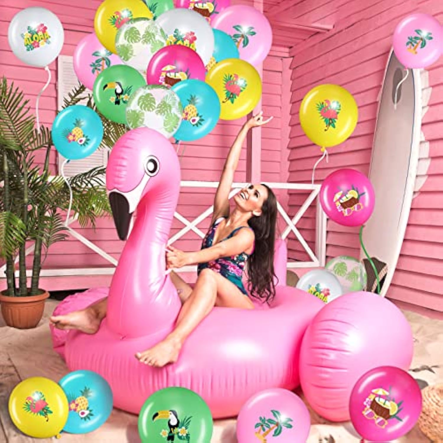 50 Pcs Hawaiian Party Balloon Decorations, Aloha Tropical Luau Party F