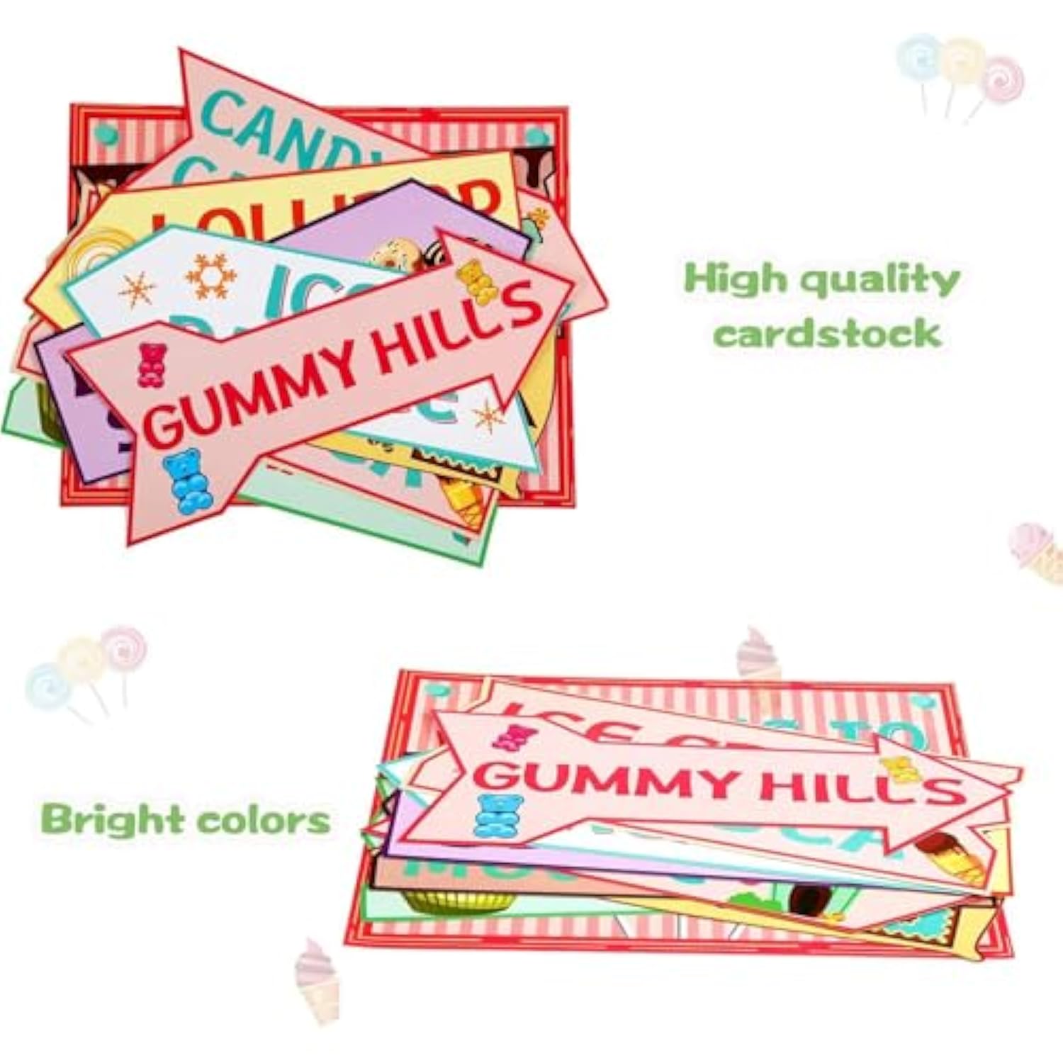 20 Pieces Candyland Party Decorations Candyland Trunk Or Treat Car Decorations Kit Candy Land Backdrop Signs For Halloween Christmas Party Decor (Cardstock)