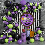 157pcs Halloween Balloon Arch Kit Green Purple Black Metallic Balloons Party Decor