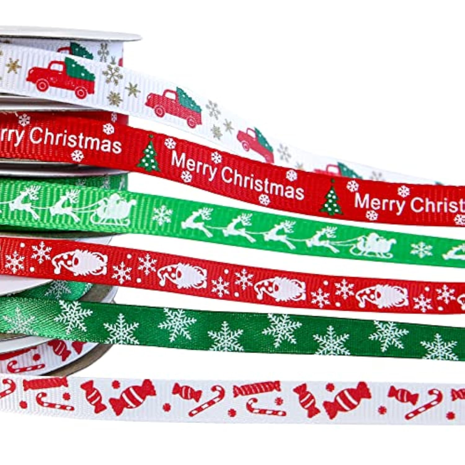 60 Yards 3/8" Christmas Ribbon For Crafts, White Red And Green Holiday