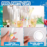 48Pcs Beach Pool Party Plastic Cups With Paper Lids Summer 16Oz Luau Swimming Party Disposable Plastic Cups Drinkware For Beach Ball Pool Birthday Decorations Favors