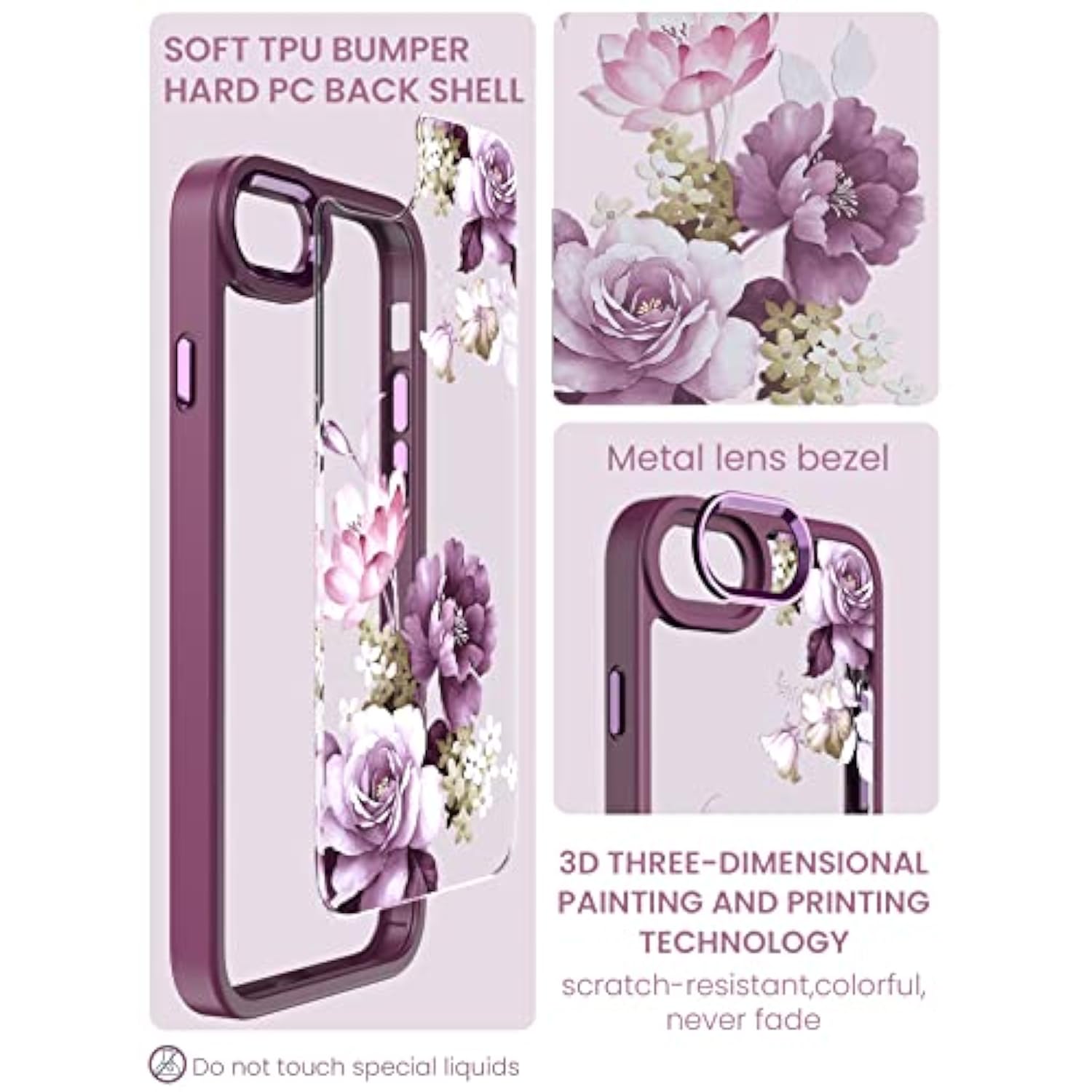 For Iphone Se 2022/2020 Case,Iphone 8/7 Case,With Tempered Glass Screen Protector Military Grade Drop Tested Hard Back & Soft Edge Slim Flower Women Girls Phone Protective Cover (Purple)