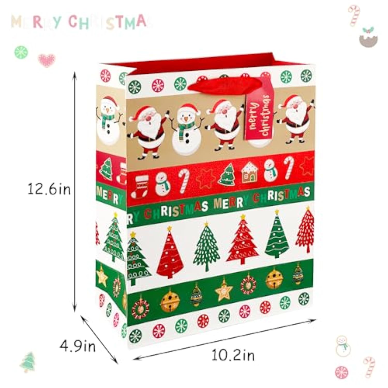12Pcs Large Christmas Gift Bags With Tissues, Reusable Treat Bags With Handles, Tote Goodie Bags And Holiday Gift Bags Bulk For Xmas Gifts Decorations