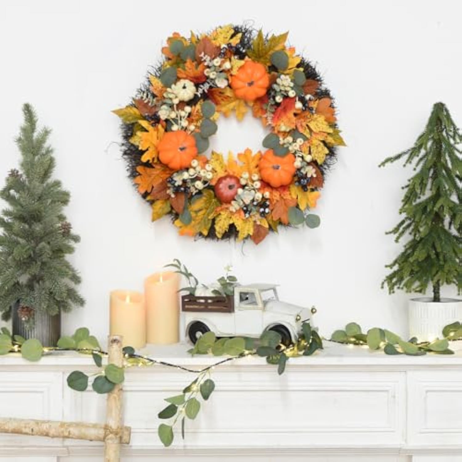 Christmas Garland Lights Decor With Battery Operated: 120 Led Green Fairy Lights Christmas Wreath With Timer - Artificia