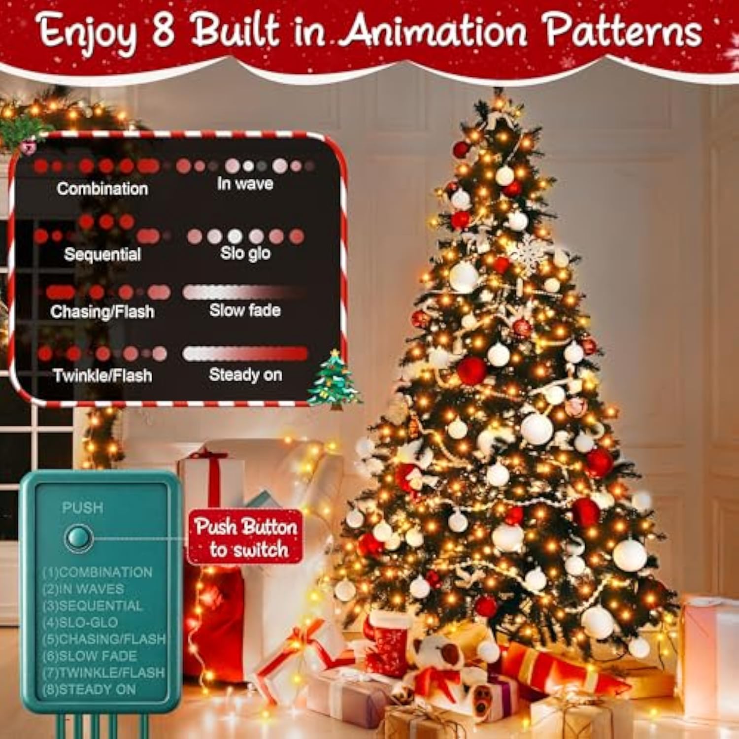 4 Channel Chase Christmas Light Controller, 1.25A 147W Per Channel, Ip44 Waterproof Christmas Light Flasher Plug With 8