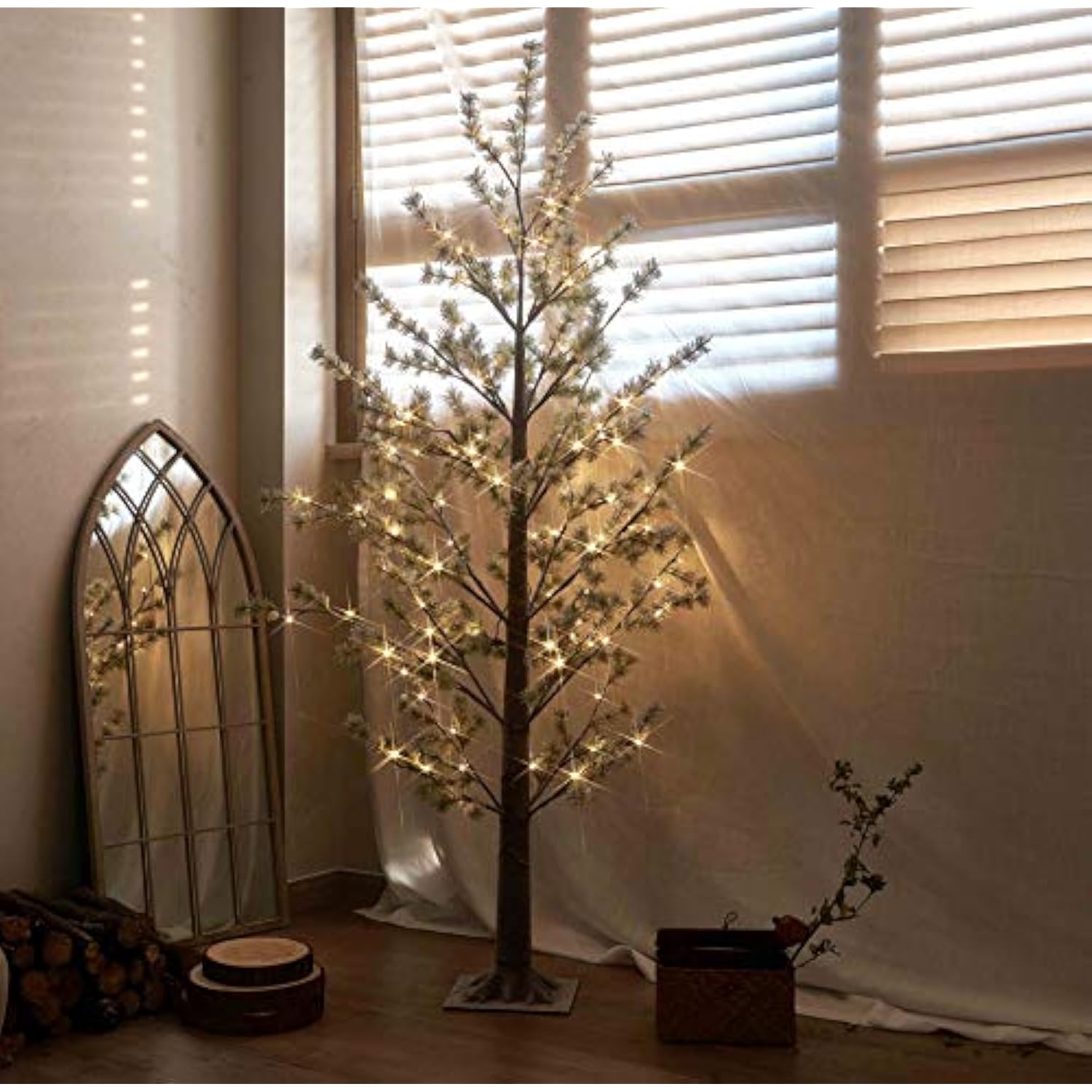 Pre Lit Faux Noway Christmas Pine Tree Lights 6Ft 126 Warm White Led For Indoor Outdoor Home Decoration