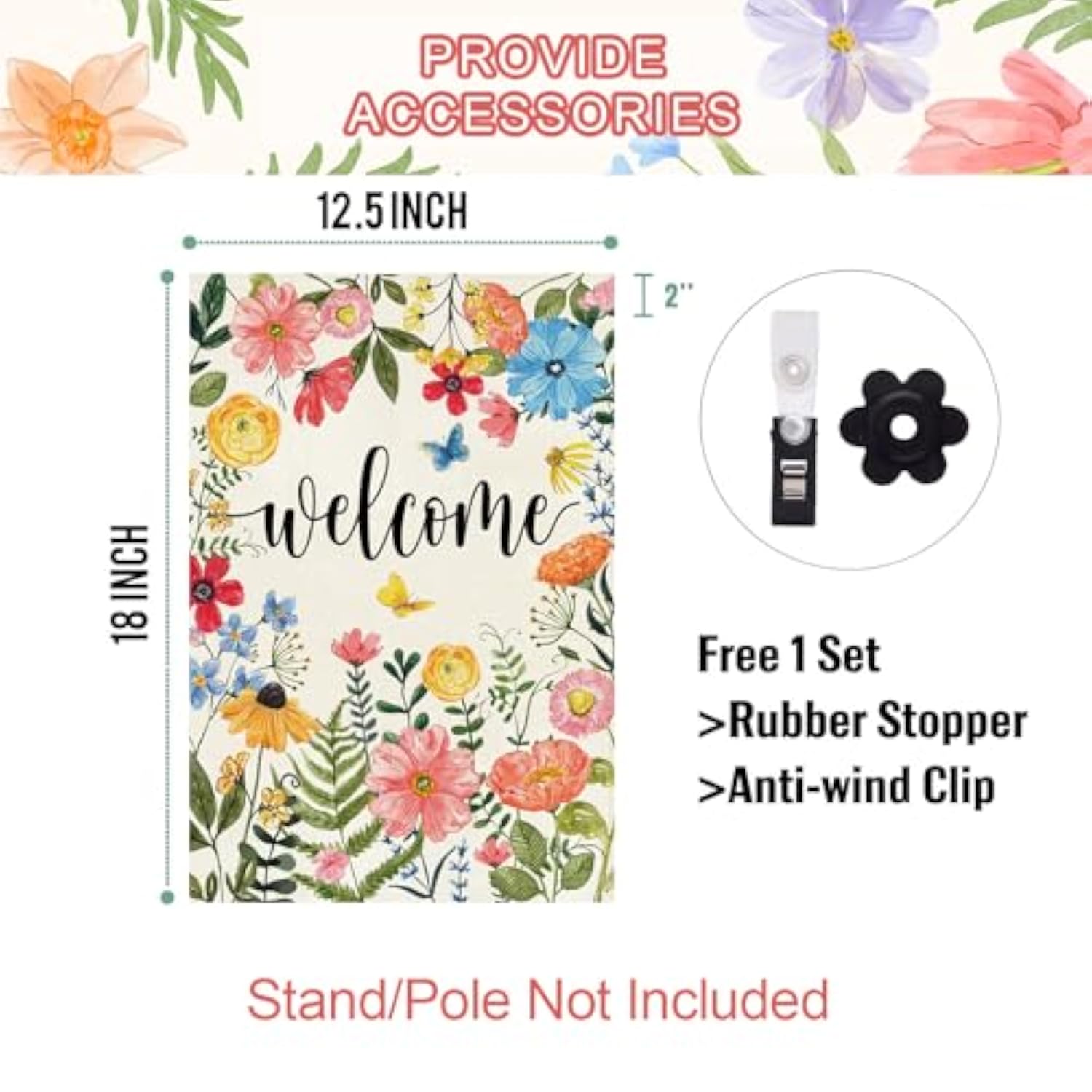 Spring Summer Welcome Wildflower Garden Flag 12.5 X 18 Inch Double Sided Burlap Pink Flower Green Leaf Farmhouse Small Yard Flag Summer Holiday Seasonal Outdoor Outside Decoration