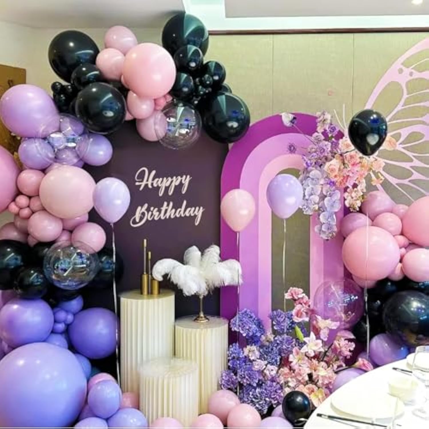 Purple Pink Balloons, 12 Inchs Black Pink Purple Metallic Purple Balloons, Pink And Black Birthday Balloons For Birthday Party Baby Shower Wedding Decorations