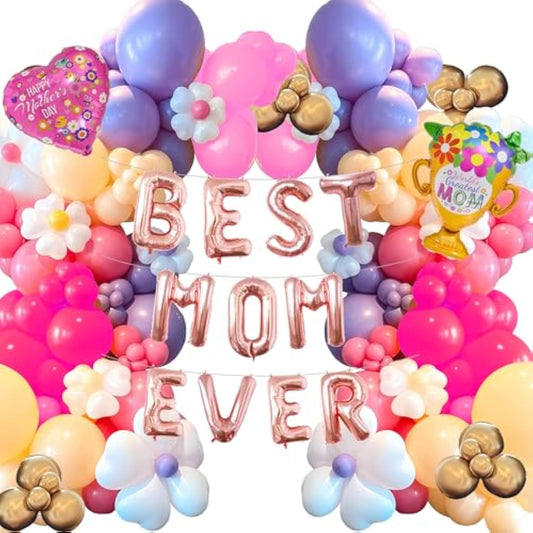 Mother'S Day Balloon Garland, 170Pcs Mother'S Day Balloon Arch With Best Mom Ever Foil Balloon For Happy Mothers Day Party Supplies Mothers Day Birthday Decorations