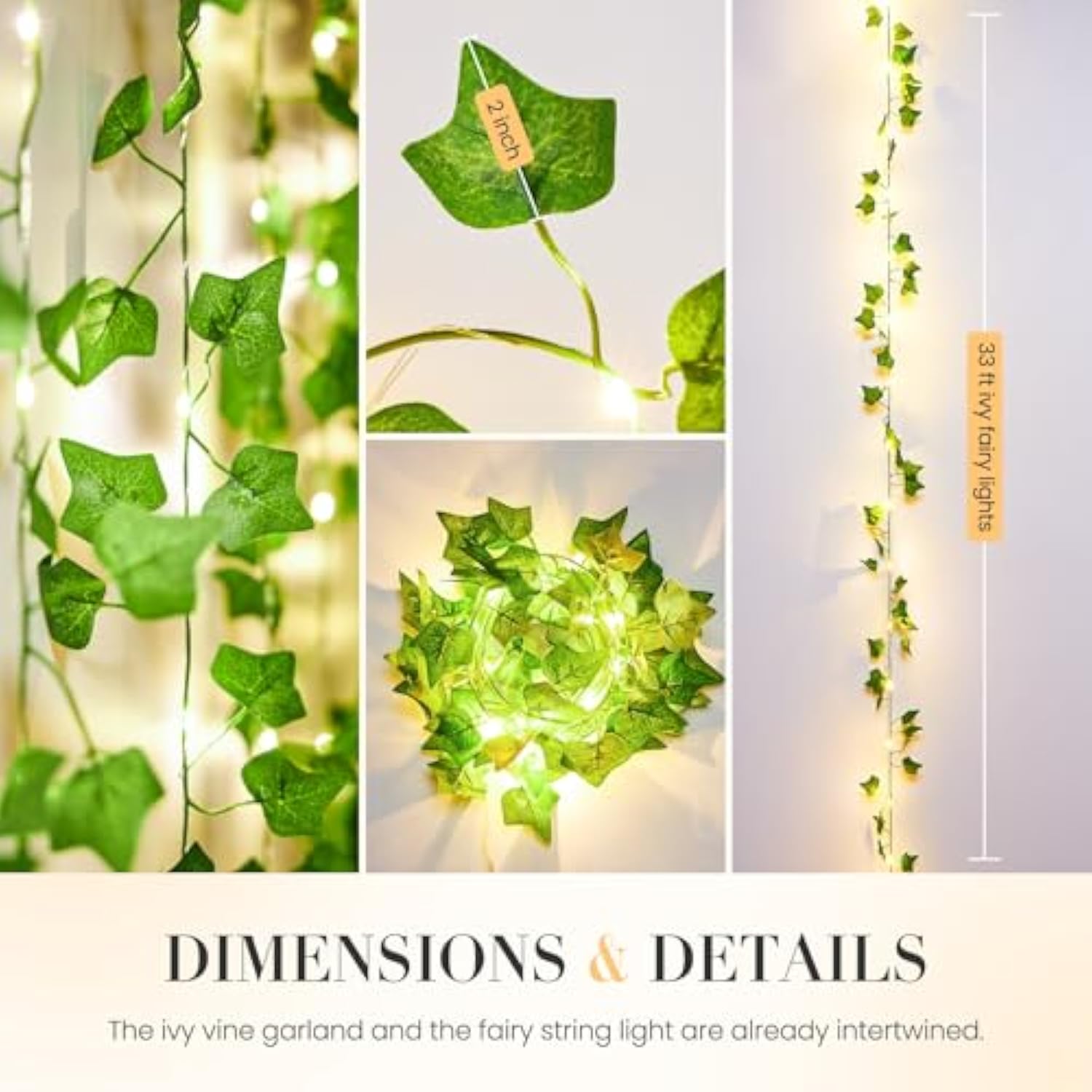 33Ft 100 Led Vine With Fairy Lights With Remote, Fake Vines String Lights Battery/Usb Operated, Ivy Garland, Leaf Lights For Bedroom Garden Party Wall Room Decor
