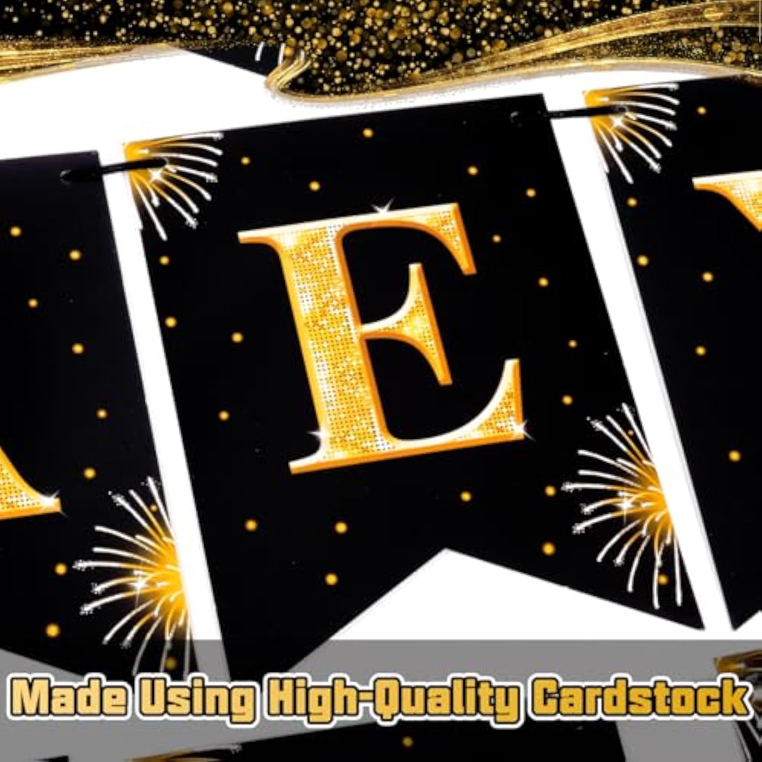 2026 Happy New Year Banner Black Gold Party Decoration Sign