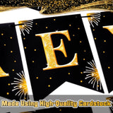 2026 Happy New Year Banner Black Gold Party Decoration Sign
