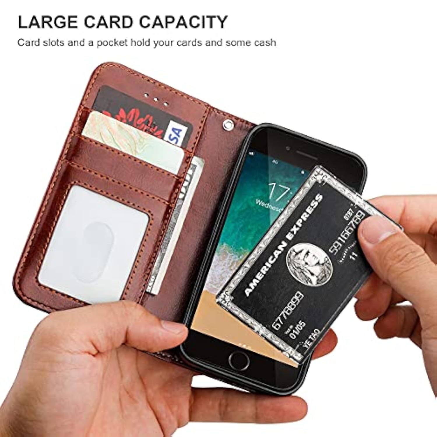For Iphone Se (2022)/Se (2020)/8/7 Wallet Case With Card Holder Pu Leather Magnetic Detachable Kickstand Shockproof Wrist Strap Removable Flip Cover For Iphone 7/8/Se2/Se3 4.7 Inch (Brown)