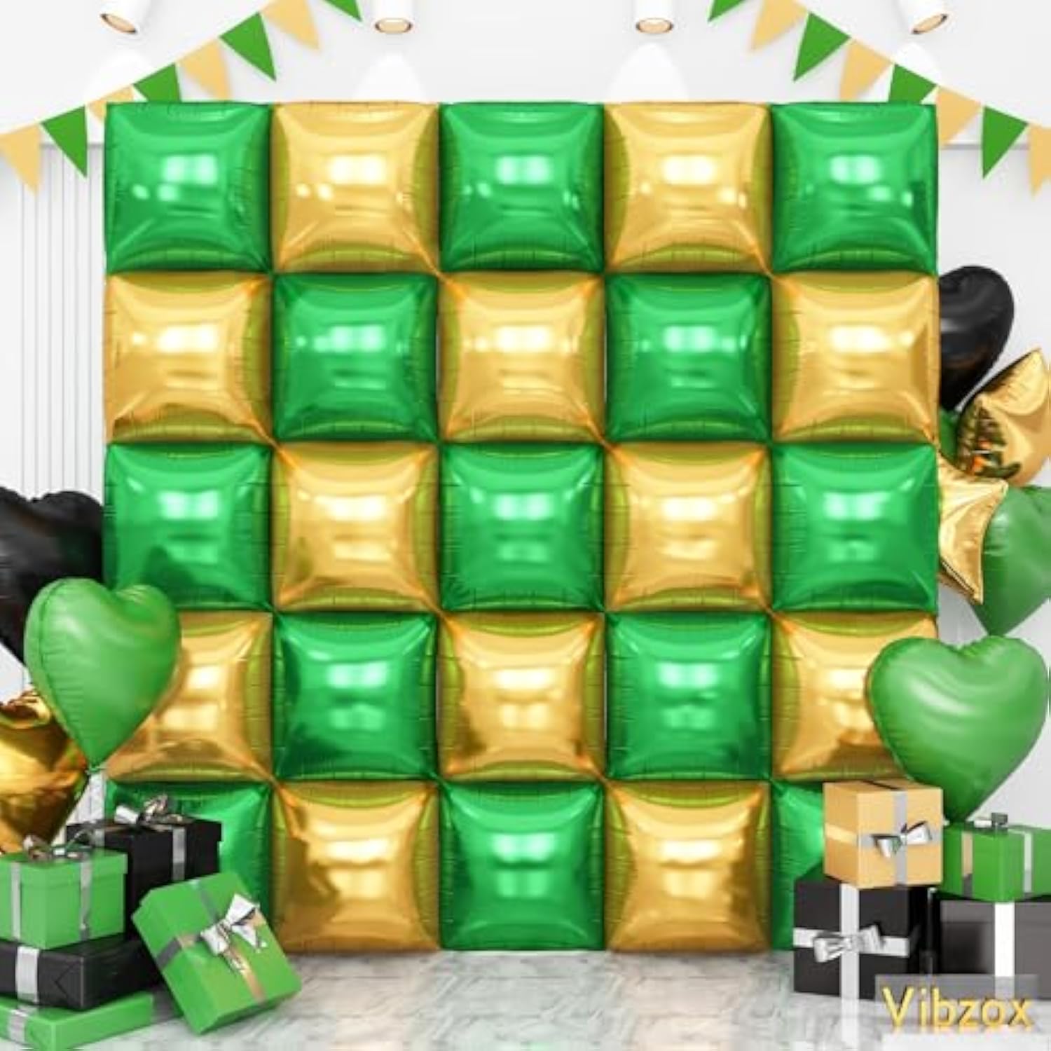 Green, Black & Gold Double-Sided Square Foil Balloon Wall & Tunnel Arch Kit