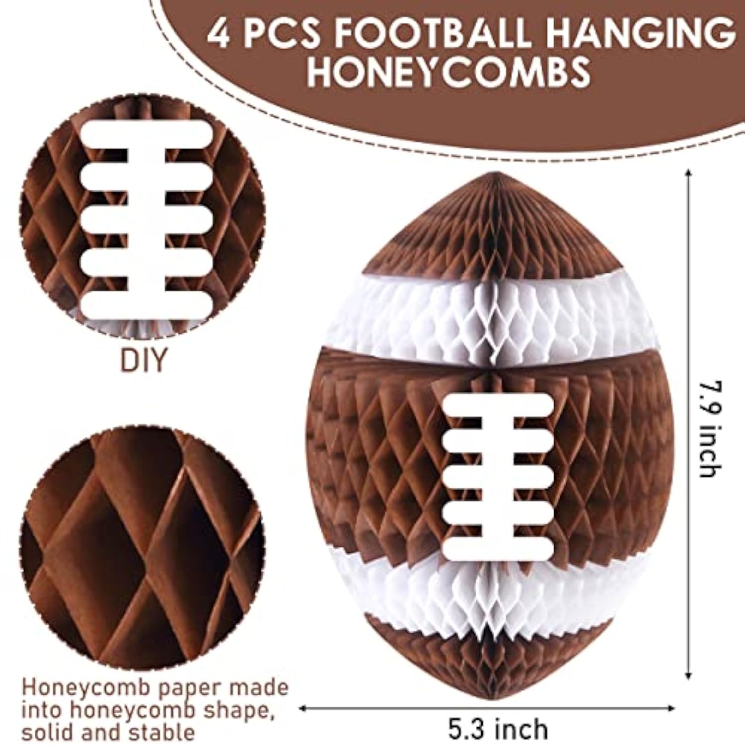 4Pcs Football Party Honeycomb Hanging Decorations 3D Football Honeycombs Tissue Paper Pom Poms For Boys Sport Theme Baby Shower Decorations