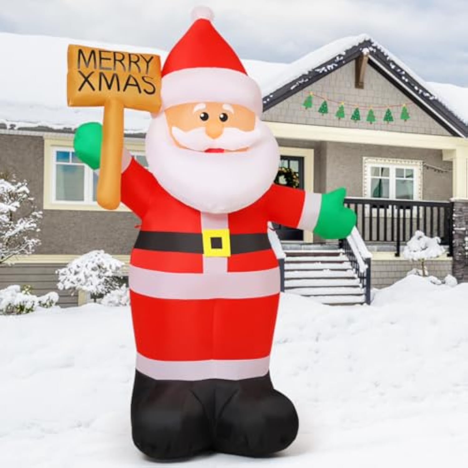 8 Ft Christmas Inflatables Santa Claus Outdoor Decorations Blow Up Yard Santa Claus Holding Merry Xmas Sign With Built-I