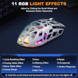 Km2 Gaming Mouse, Wireless Mouse For Laptop With Transparent Honeycomb Shell, Trimode 2.4G/Typec/Bt 5.2, 11 Rgb Lights, 60Hrs Ergonomic Programmable Computer Gamer Mice For Windows Pc Mac