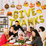 30 Pcs Give Thanks Balloons Banner Gold Foil Fall Friendsgiving Thanksgiving Party Decor