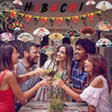 Hibachi Birthday Party Decorations - 14 Pcs Red Banner Pennant Garland Folding Fans Hanging Swirls Set Cherry Blossom Plum Dragon Asian Japanese Theme Supplies Favors Wall Ceiling Decor