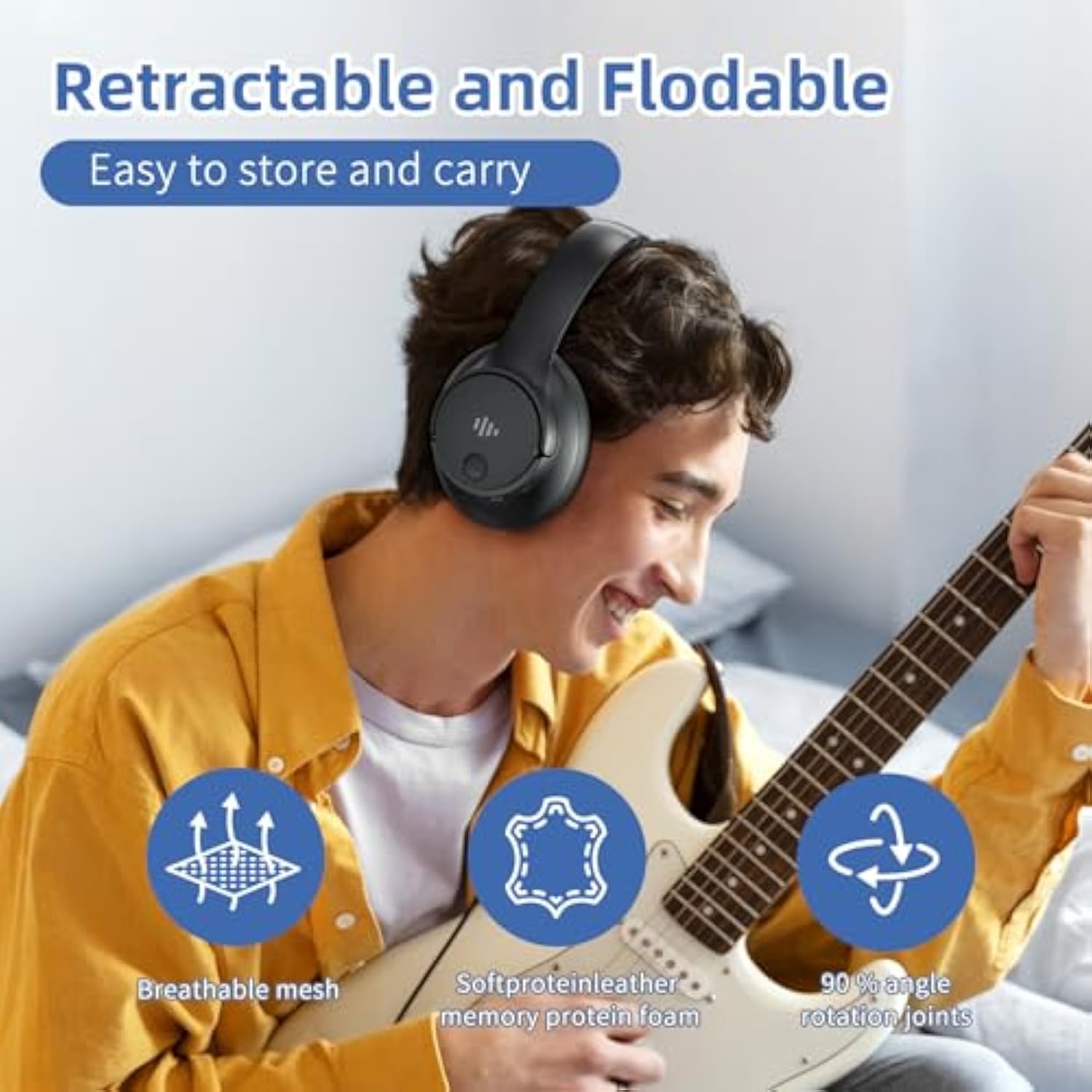 Active Noise Cancelling Wireless Over Ear Bluetooth Headphones With Microphone, Transparency Mode, 70H Playtime, Hi-Res Audio, Deep Bass, Bluetooth 5.3, Lightweight Design, Black