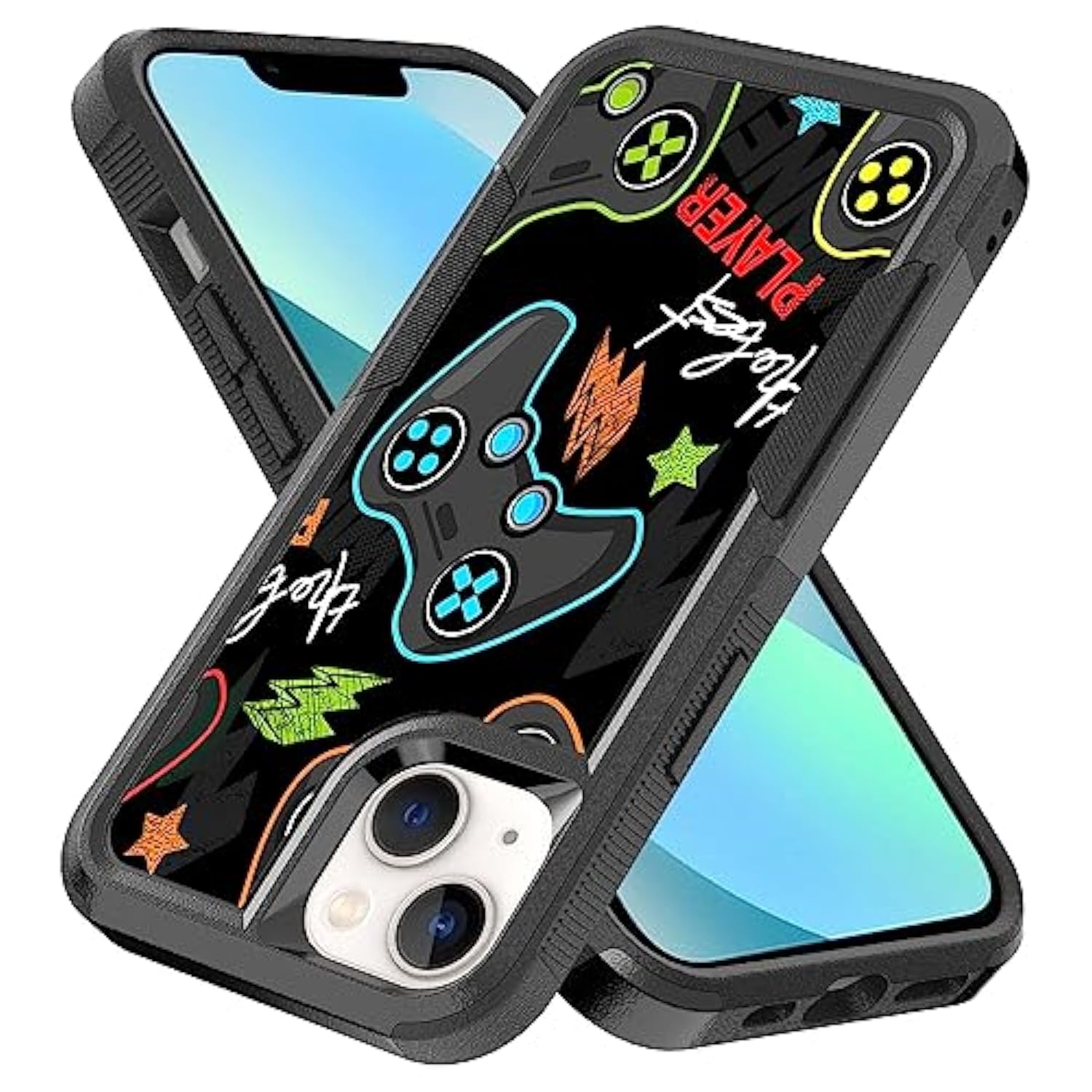 Case For Iphone 13, Gaming Controller Video Game Player Pattern Shock-Absorption Hard Pc And Inner Silicone Hybrid Dual Layer Armor Defender Case For Iphone 13 (6.1 Inch)