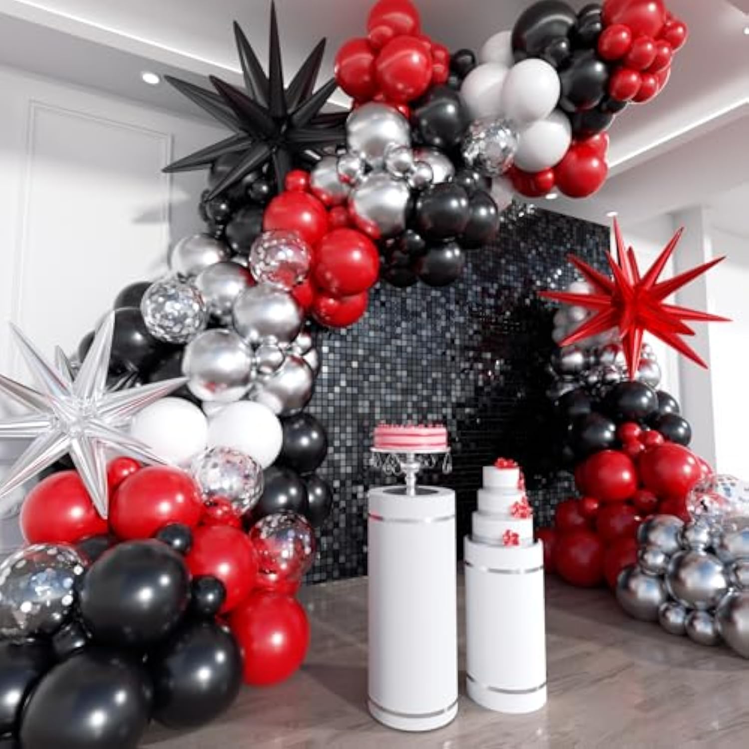 201PCS Red Black White Balloon Arch Kit for Birthday, Racing, and Poker Party