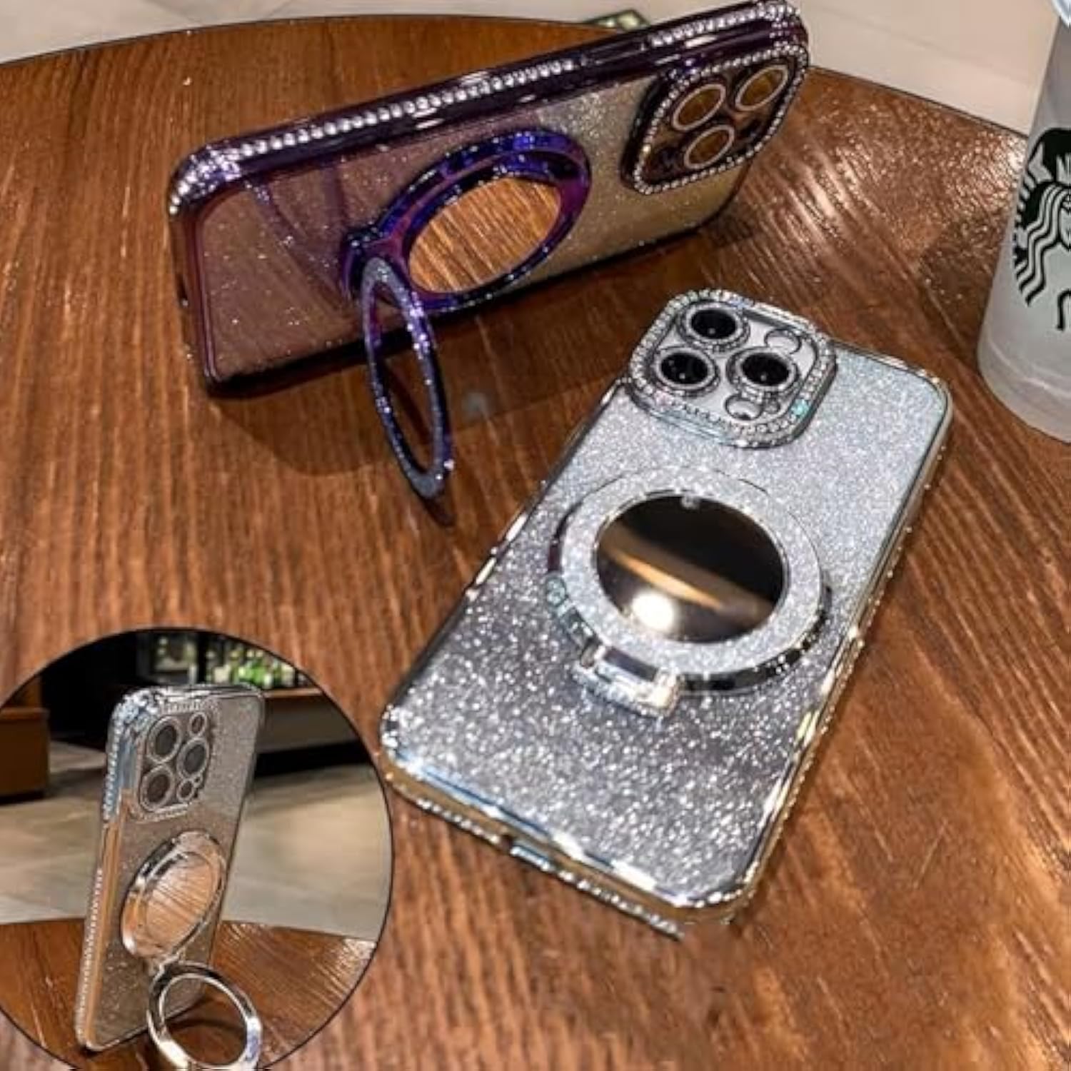 Magnetic Kickstand Glitter Case For Iphone 16E,[Compatible With Magsafe] Luxury Bling Sparkly Rhinestones With Camera Protector & Makeup Mirror Women Girls Case For Iphone 16E 6.1" 2025, Pink